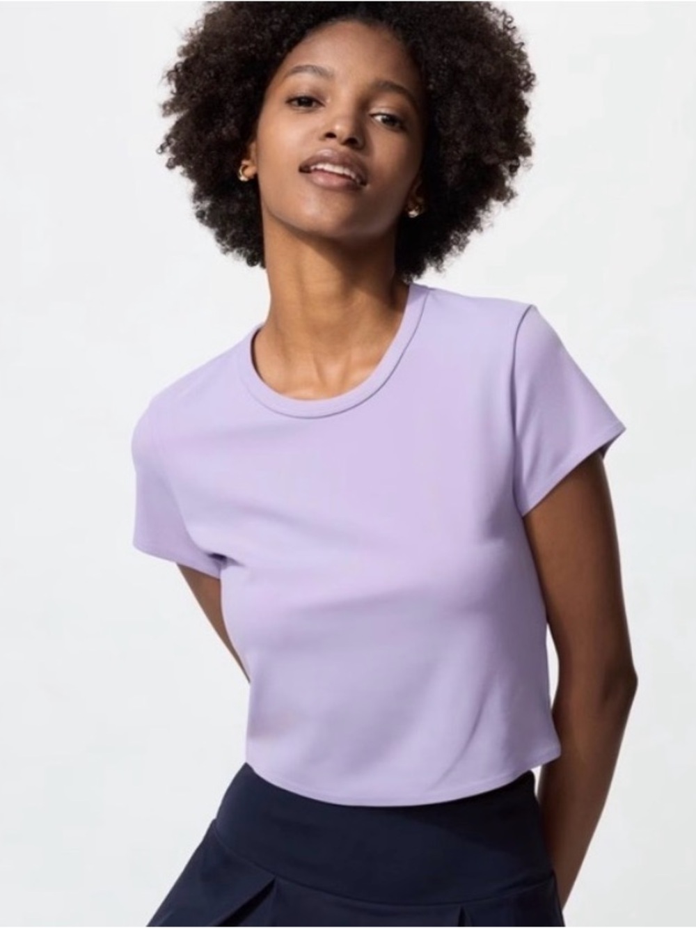 Uniqlo Ultra Stretch AIRism Cropped T-Shirt in Purple